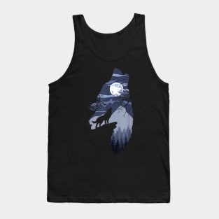 Forest with Full-Moon and Cliff Of Silhouette Howling Wolf Tank Top